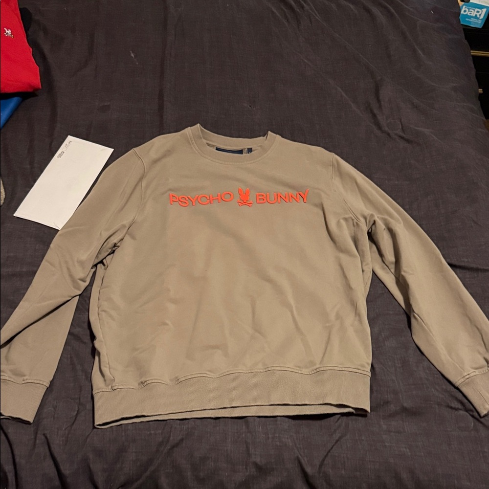 Psycho Bunny Beige Crewneck Sweater with Red Logo
